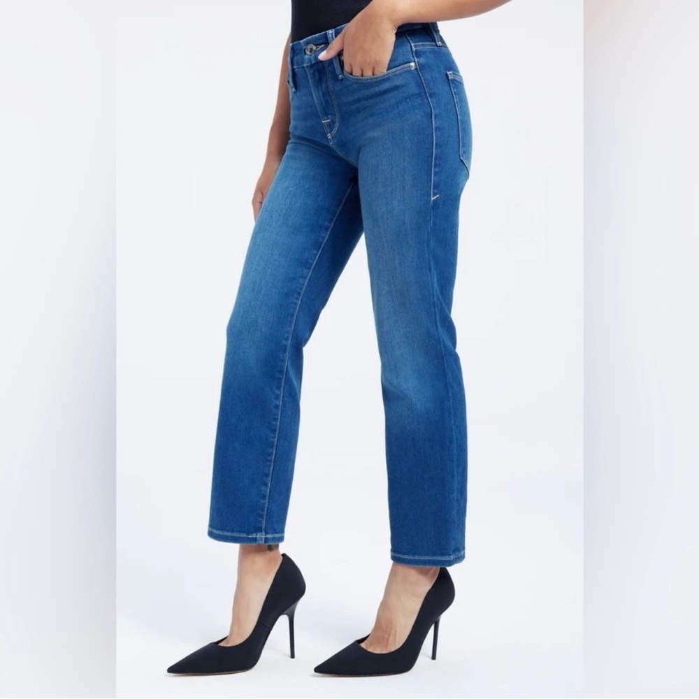 Good American Good Straight Leg Style GPS367T Blue 383 Stretch Mid Rise Size 2 - Picture 2 of 14